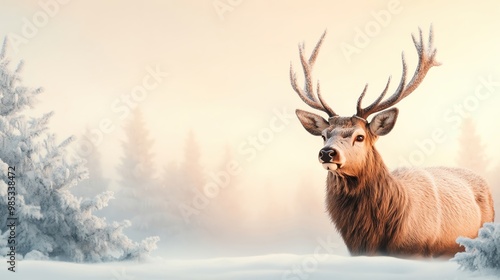 Deer in a snowy landscape with trees