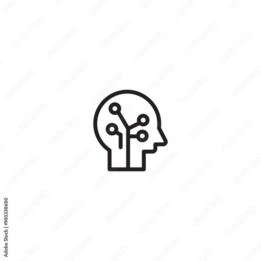 Icon of a head with circuit board patterns. This icon represents the concept of artificial intelligence or human-machine integration. Editable icon. Icon of a head with circuit board patterns. This icon represents the concept of artificial intelligence or human-machine integration. Editable icon.