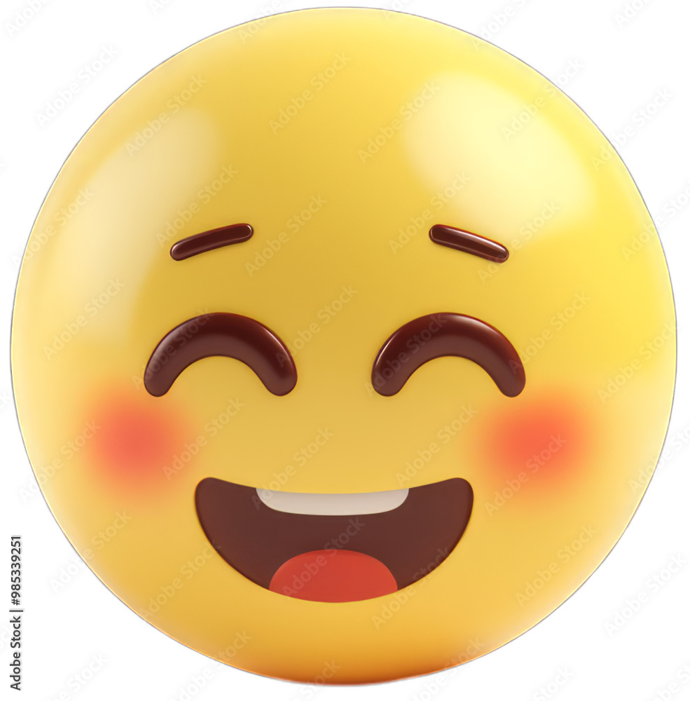 Fototapeta premium Cute emoticon happy 5 face 3D on transparent background