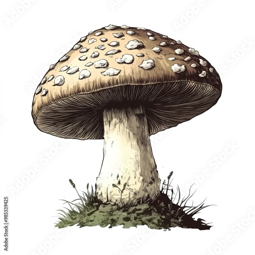 intage illustration of a mushroom, in a simple clipart style, with a vintage aesthetic photo