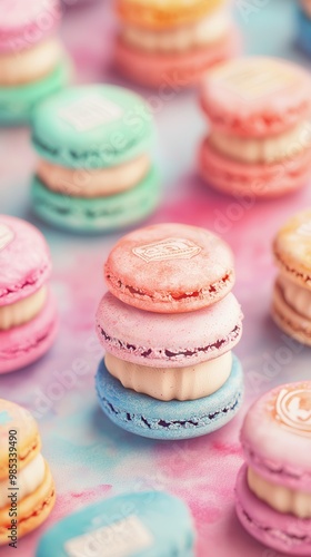 Colorful Macarons on Pink Background.