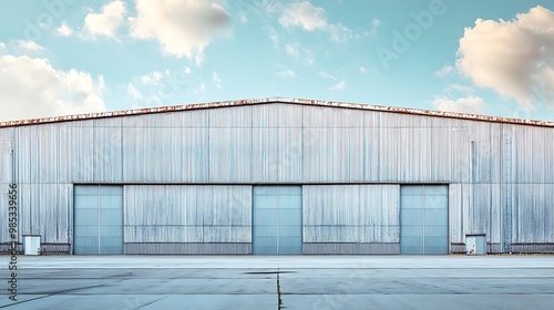 Wallpaper Mural A Large Metal Hangar with Sliding Doors Against a Blue Sky Torontodigital.ca