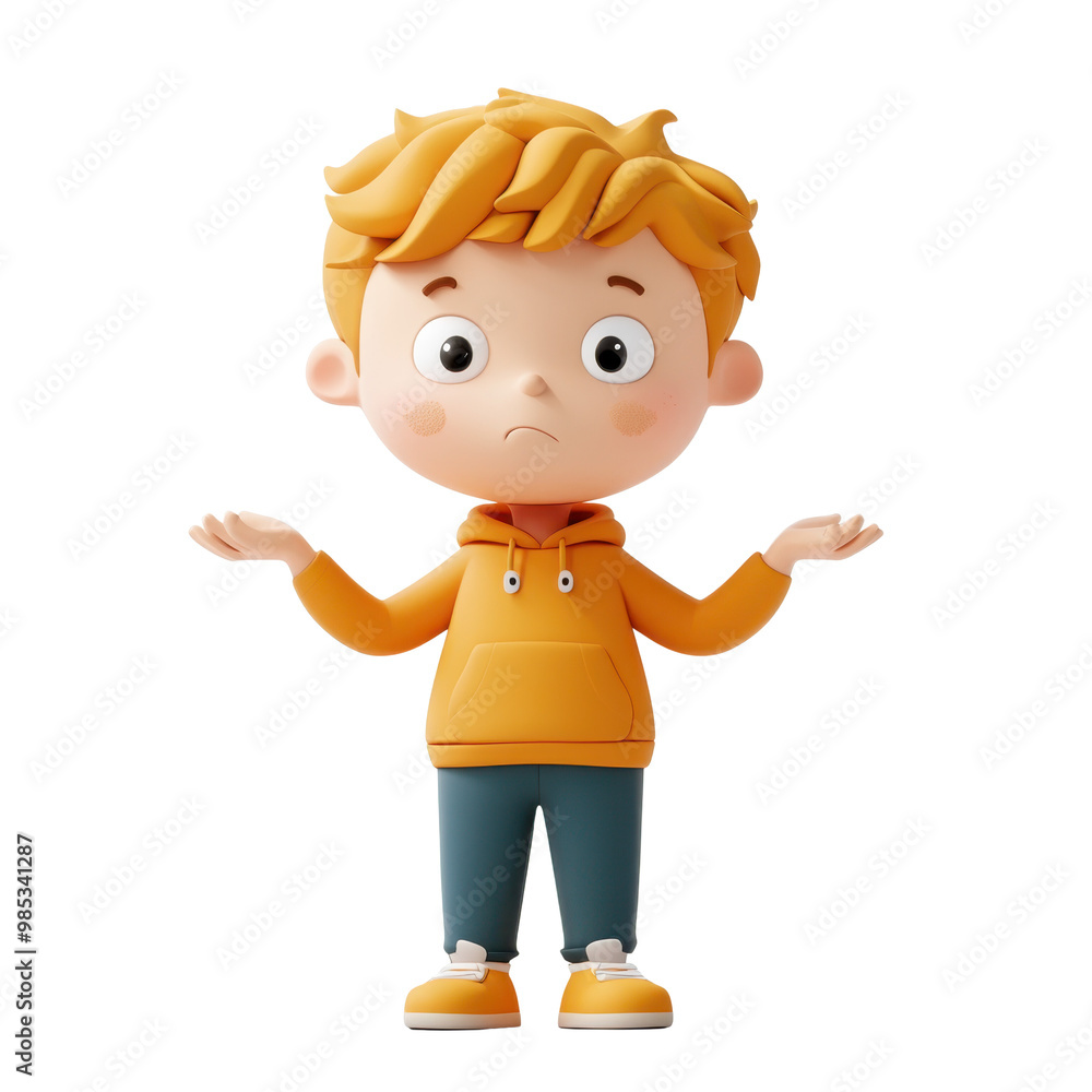 Cheerful Boy in Orange Hoodie with Confused Expression Cheerful Boy in Orange Hoodie with Confused Expression