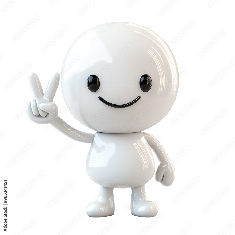 Happy Character with Peace Sign Gesture Happy Character with Peace Sign Gesture