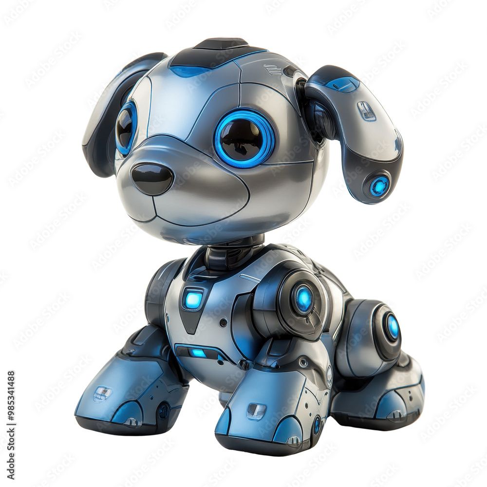 Cute robotic puppy with shiny metallic finish