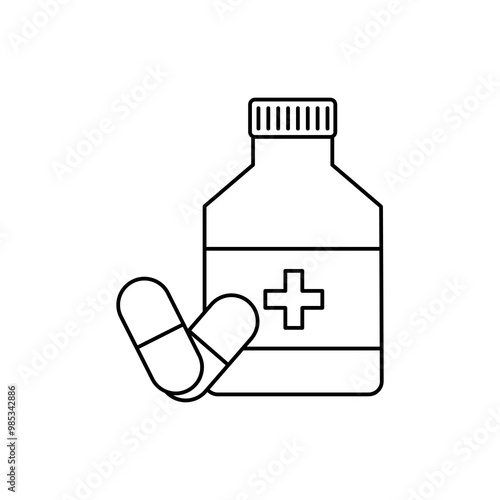 Medicine bottle icon vector, simple flat black linear illustration for web and app..eps