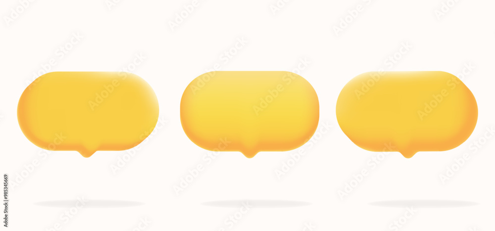 Set of three bright 3d illustration yellow speech bubbles with different perspective. Perfect for chat icons, messaging apps, social media designs, of modern communication graphics Set of three bright 3d illustration yellow speech bubbles with different perspective. Perfect for chat icons, messaging apps, social media designs, of modern communication graphics