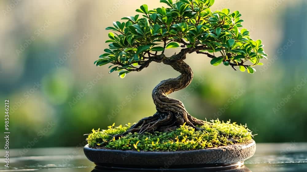 Intricate bonsai tree care tutorial in a serene garden setting during the golden hour Intricate bonsai tree care tutorial in a serene garden setting during the golden hour