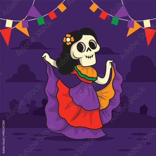 Los muertos skull charcters flat illustrations vecrtor photo