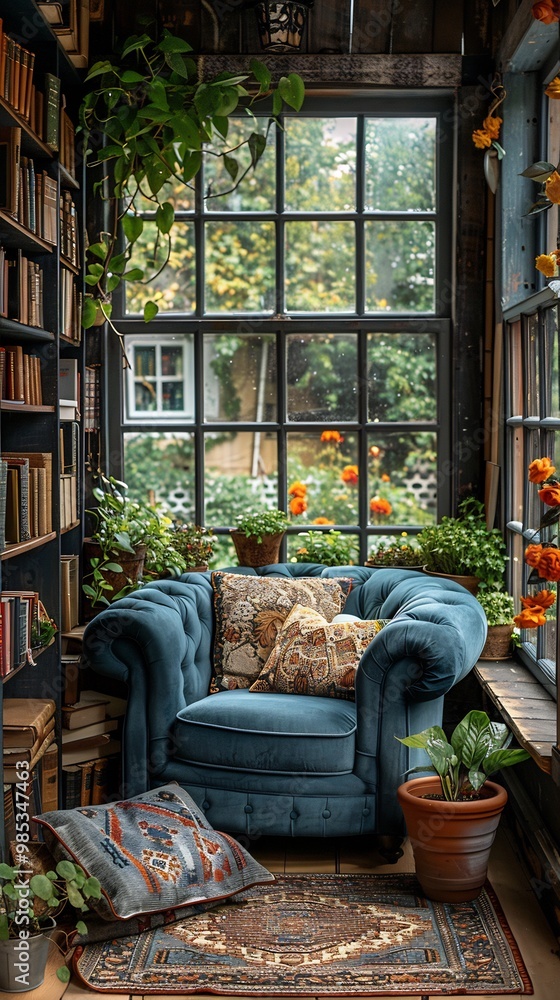 Cozy corner in a smalltown bookstore with wooden bookshelves a reading nook and a stack of classic novels bathed in warm natural light Cozy corner in a smalltown bookstore with wooden bookshelves a reading nook and a stack of classic novels bathed in warm natural light