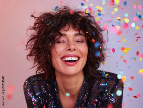 Vibrant Celebration Portraits: joyful Expressions Amidst Colorful Confetti joy