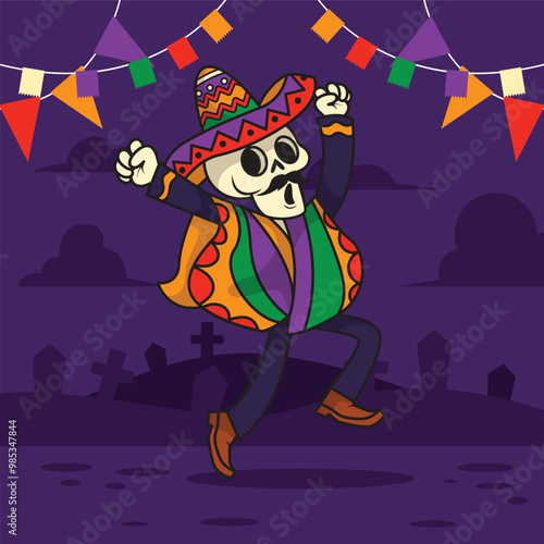 Los muertos skull charcters flat illustrations vecrtor photo