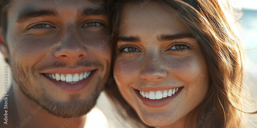 A beautiful woman and a handsome man with brown hair and blue eyes, generative AI A beautiful woman and a handsome man with brown hair and blue eyes, generative AI