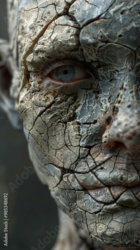 Close-Up of a Cracked Human Face - Surreal Digital Art