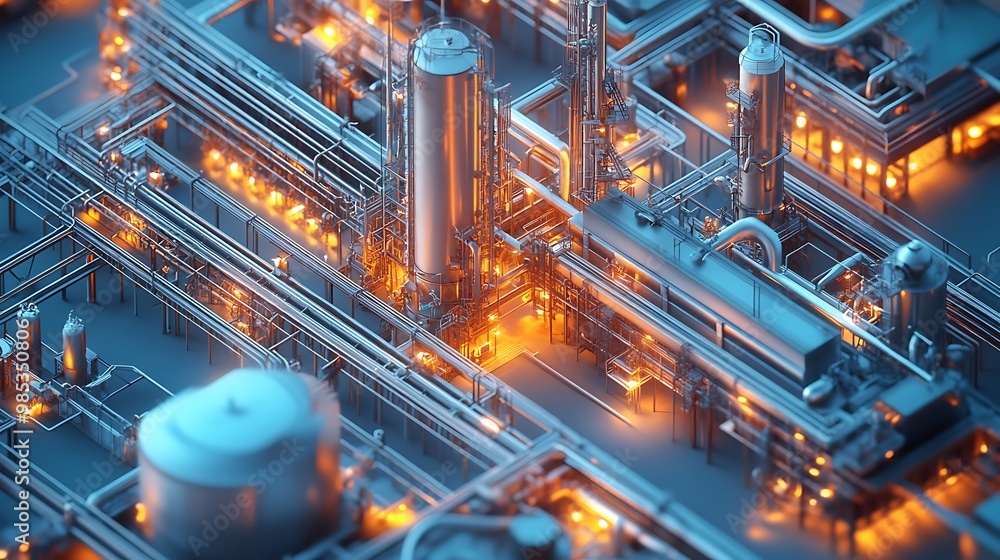 Industrial Complex with Glowing Pipes Industrial Complex with Glowing Pipes