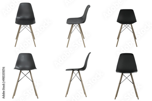 3D study chair in Front Side Back view. Transparent background. 2K image.