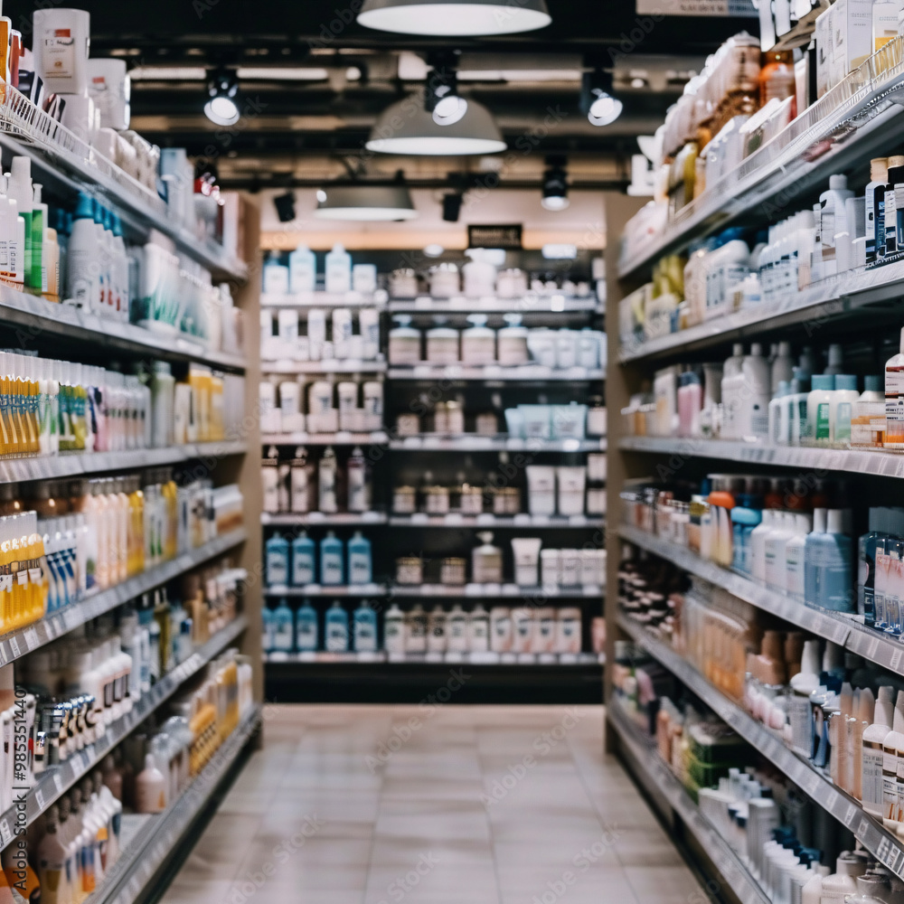 Retail store aisle of neatly arranged products Retail store aisle of neatly arranged products