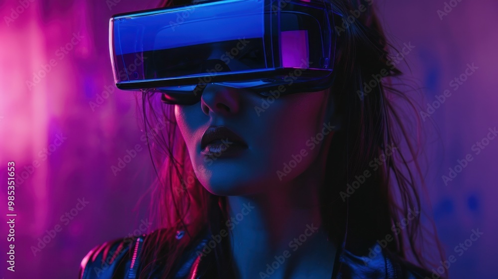 Portrait of Young girl wearing futuristic AR glasses AI generated image Portrait of Young girl wearing futuristic AR glasses AI generated image