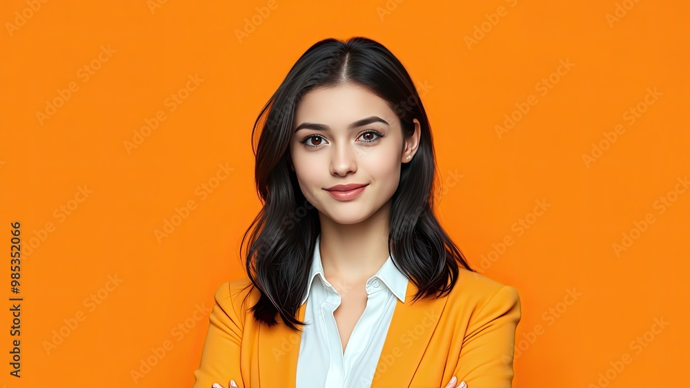 Portrait of a Businesswoman, a Confident Businesswoman in Professional Attire on a Orange Background Portrait of a Businesswoman, a Confident Businesswoman in Professional Attire on a Orange Background