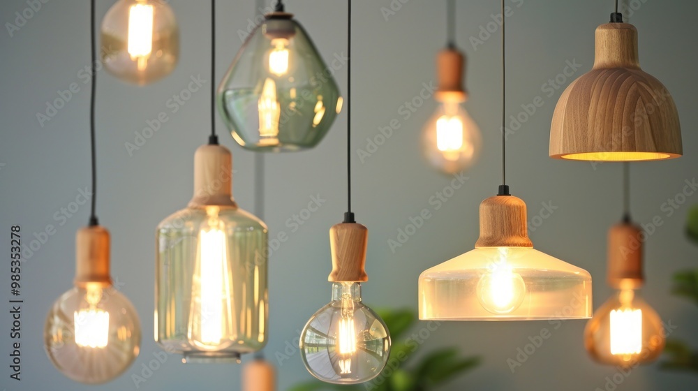 Obraz premium Energy efficient modern pendant lights for home renovation projects AI generated image