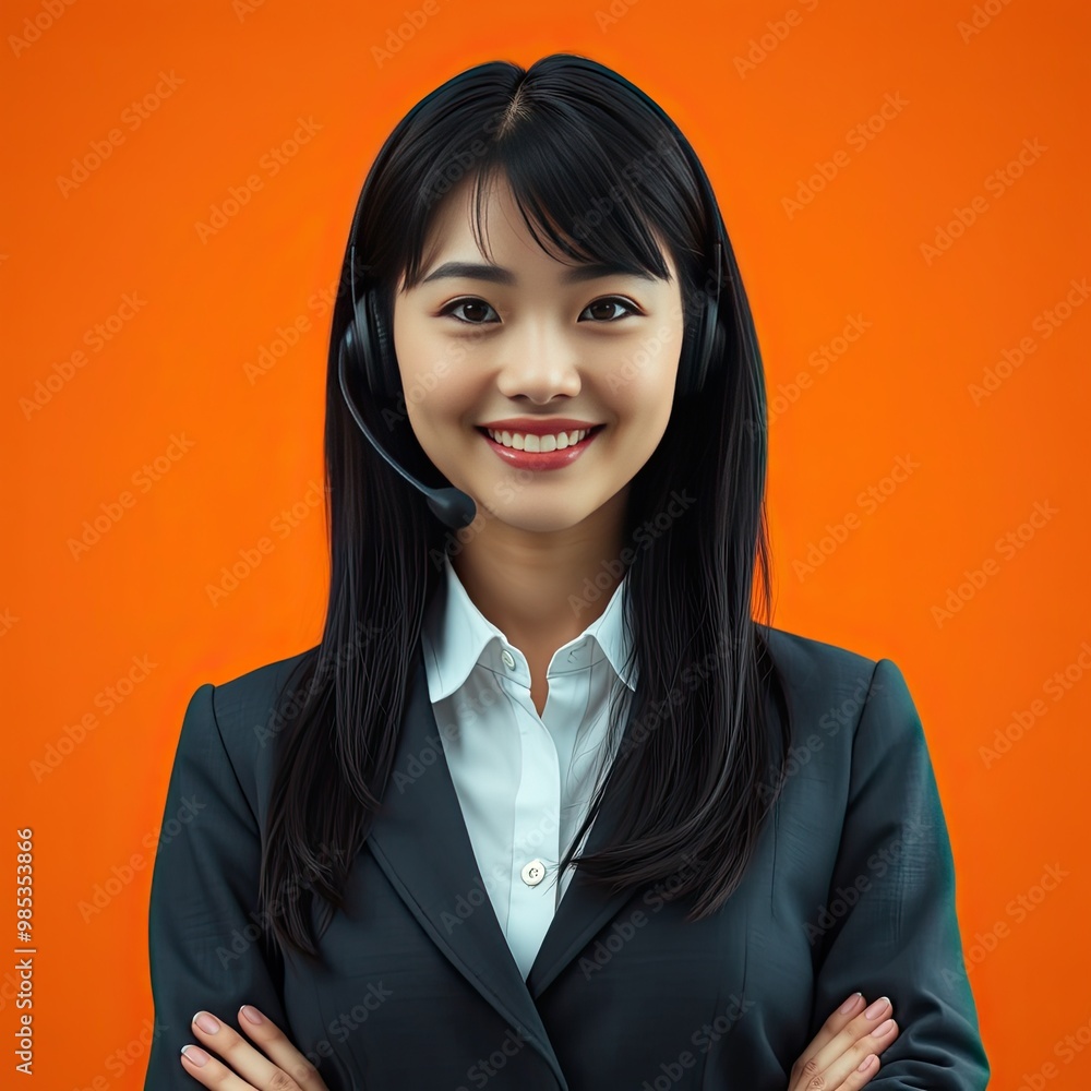 Telecaller images, a call center operator, a Young Woman Working in Customer Support with a Headset, a Smiling Call Center Agent with Headset on an Orange Background Telecaller images, a call center operator, a Young Woman Working in Customer Support with a Headset, a Smiling Call Center Agent with Headset on an Orange Background