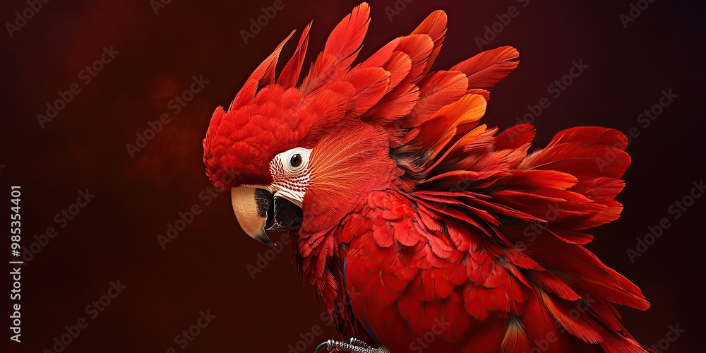 Fototapeta premium A red cockatoo with feathers that look like vibrant petals, feathers spread out in an elegant display