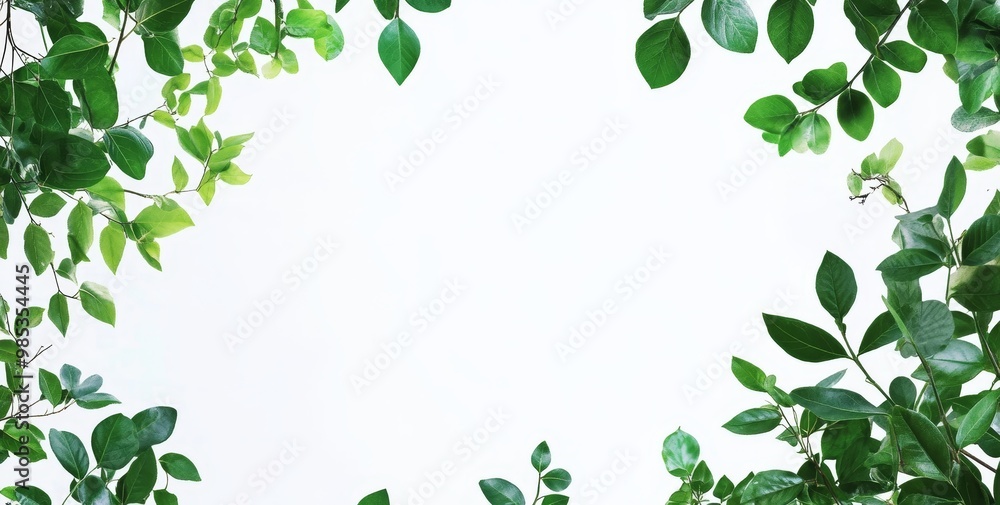 Green Leaves Border Frame Isolated on White Background. Green Leaves Border Frame Isolated on White Background.