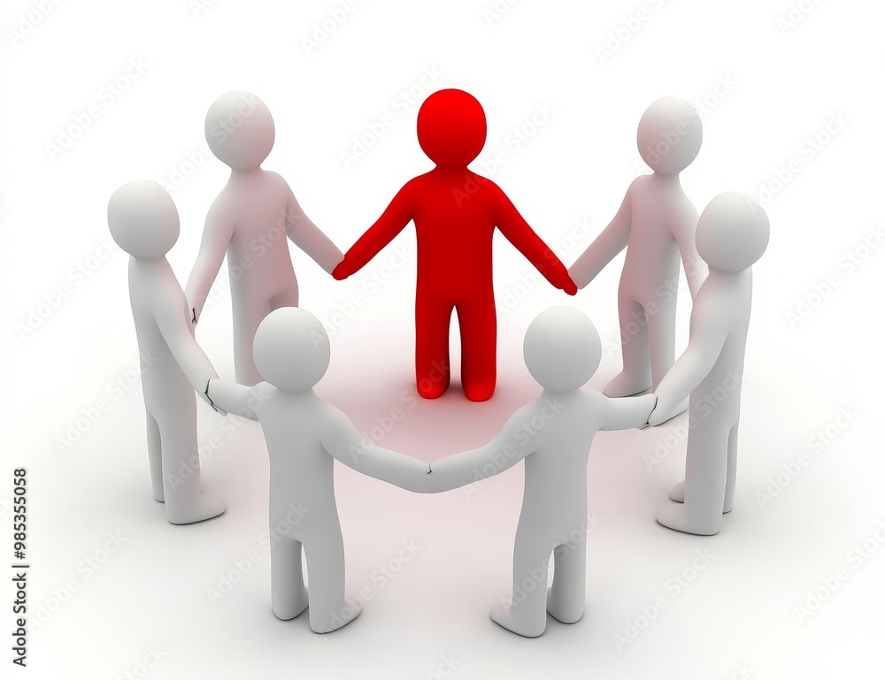 Red leader standing in a circle of white people. Red leader standing in a circle of white people.