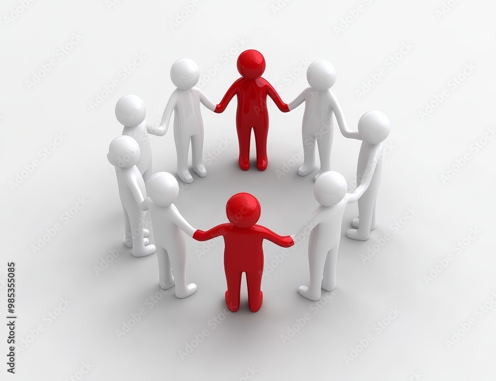 Red and white figures holding hands in a circle. Red and white figures holding hands in a circle.
