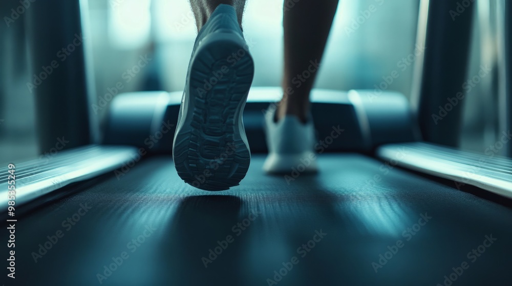 Athlete training on a treadmill, legs in motion, working on fitness and cardio health. Athlete training on a treadmill, legs in motion, working on fitness and cardio health.