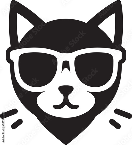 A cat with sunglass logo icon, silhouette style vector art illustration