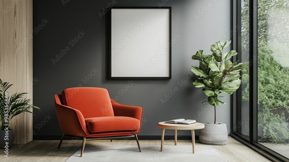 Scandinavian Interior Design of a Modern Living Room Featuring a Vibrant Color Premium Sitting Chair Scandinavian Interior Design of a Modern Living Room Featuring a Vibrant Color Premium Sitting Chair