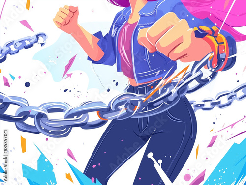 Woman break chain on her hands