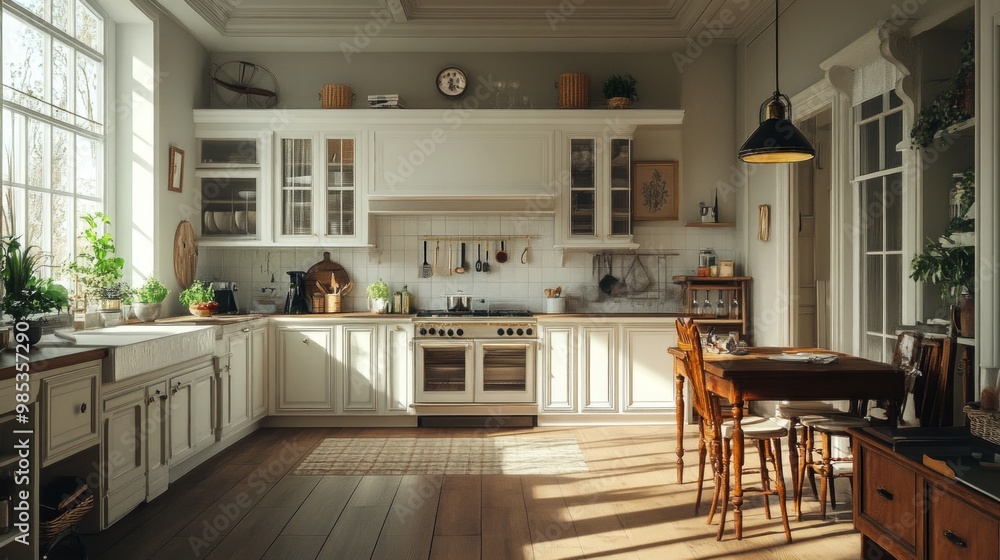 Rendering of a classic kitchen in the American style 3.3D illustration. Rendering of a classic kitchen in the American style 3.3D illustration.