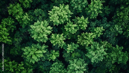 A top-down view of a lush forest canopy.