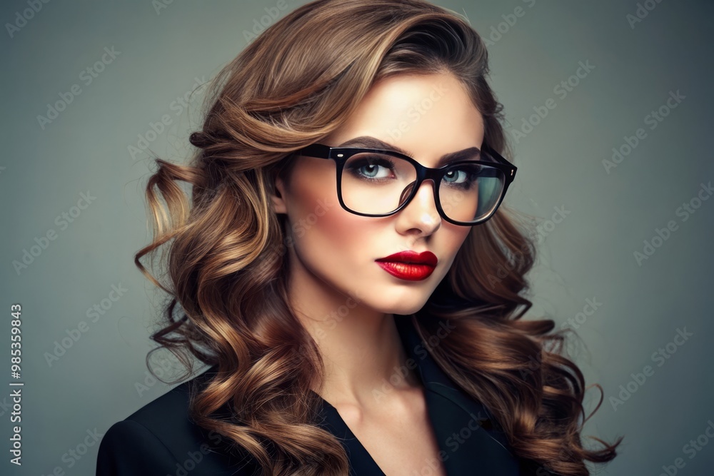 Obraz premium Elegantly coiffed, stylish woman dons a pair of chic eyeglasses, her trendy hairstyle a perfect blend of sophistication