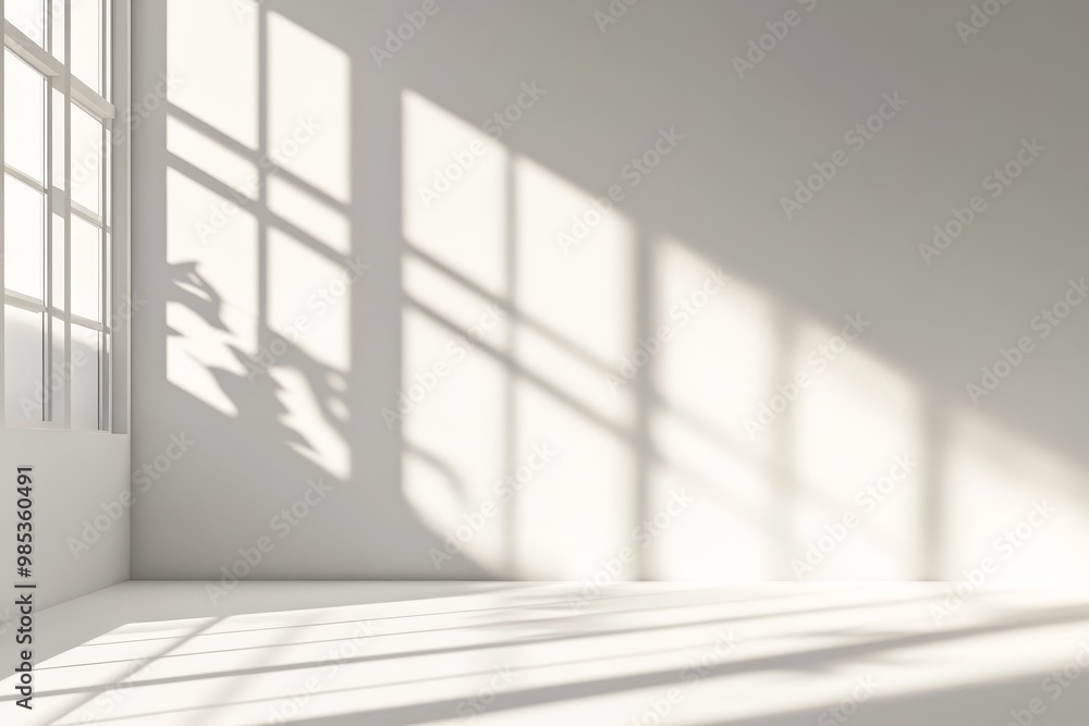Fototapeta premium Minimalist empty room with large window and soft natural light.