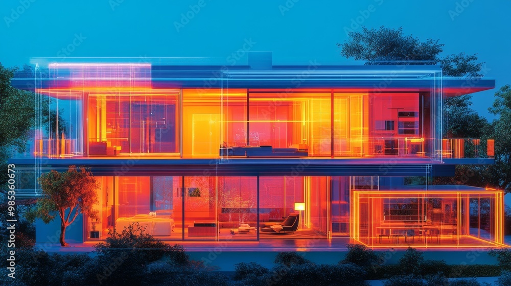 Modern House at Night. Modern House at Night.