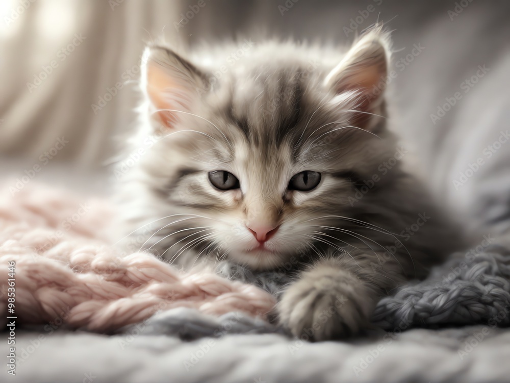 a kitten is laying on a blanket with a pink nose. a kitten is laying on a blanket with a pink nose.