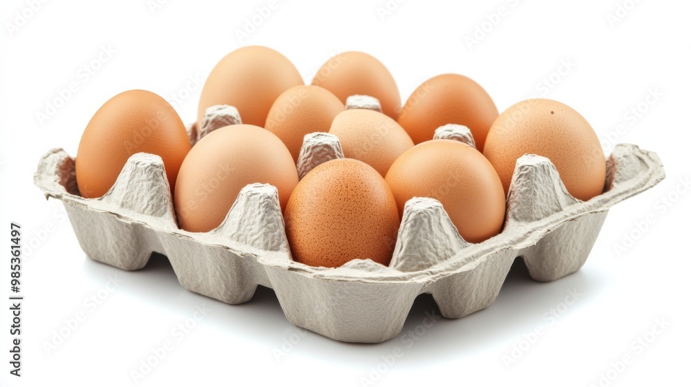 Egg carton filled with fresh chicken eggs on white background, Egg carton filled with fresh chicken eggs on white background,