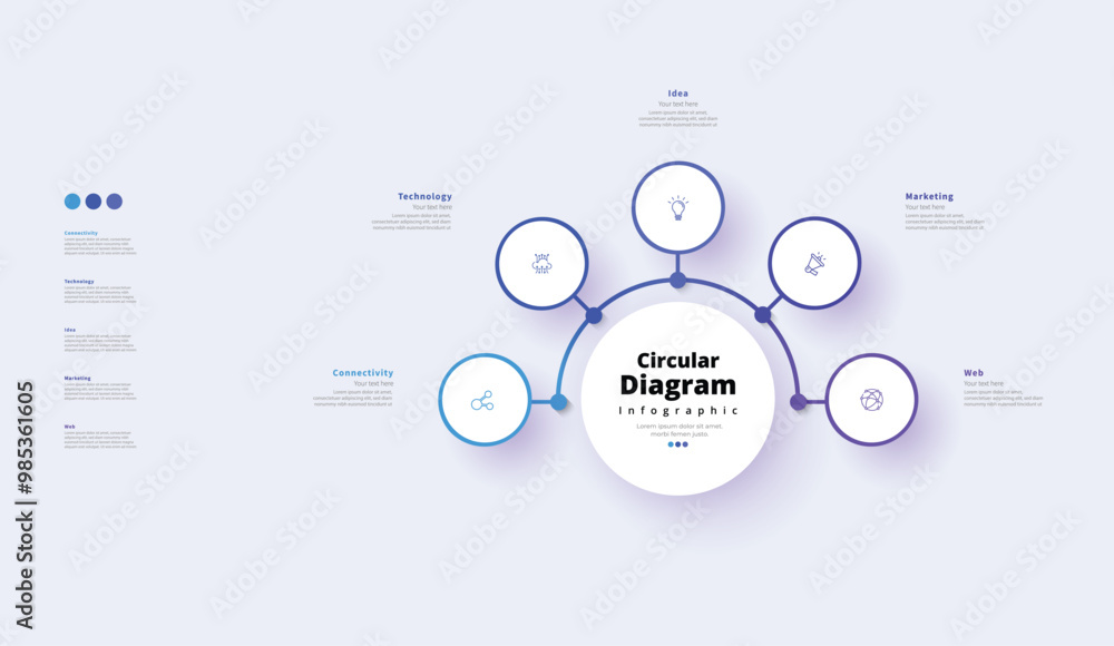 Modern minimalist elegant clean circular 5 steps editable diagram infographic design template vector Modern minimalist elegant clean circular 5 steps editable diagram infographic design template vector