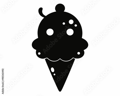 Kawaii Cute Ice Cream cone silhouette vector,Cute Ice Cream silhouette, Ice Cream  vector