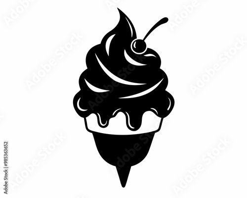 Kawaii Cute Ice Cream cone silhouette vector,Cute Ice Cream silhouette, Ice Cream  vector