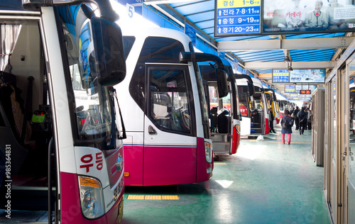 Photography Seocho-gu, Seoul, South Korea - April 8, 2013: Buses are parked at Seoul Nambu T