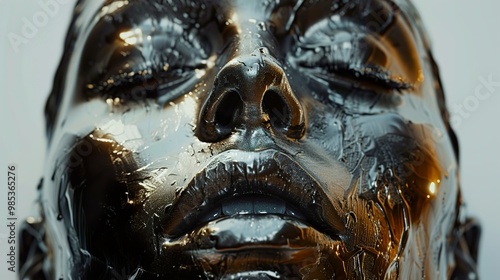 Close-up Portrait of a Face Covered in Black Glossy Substance photo