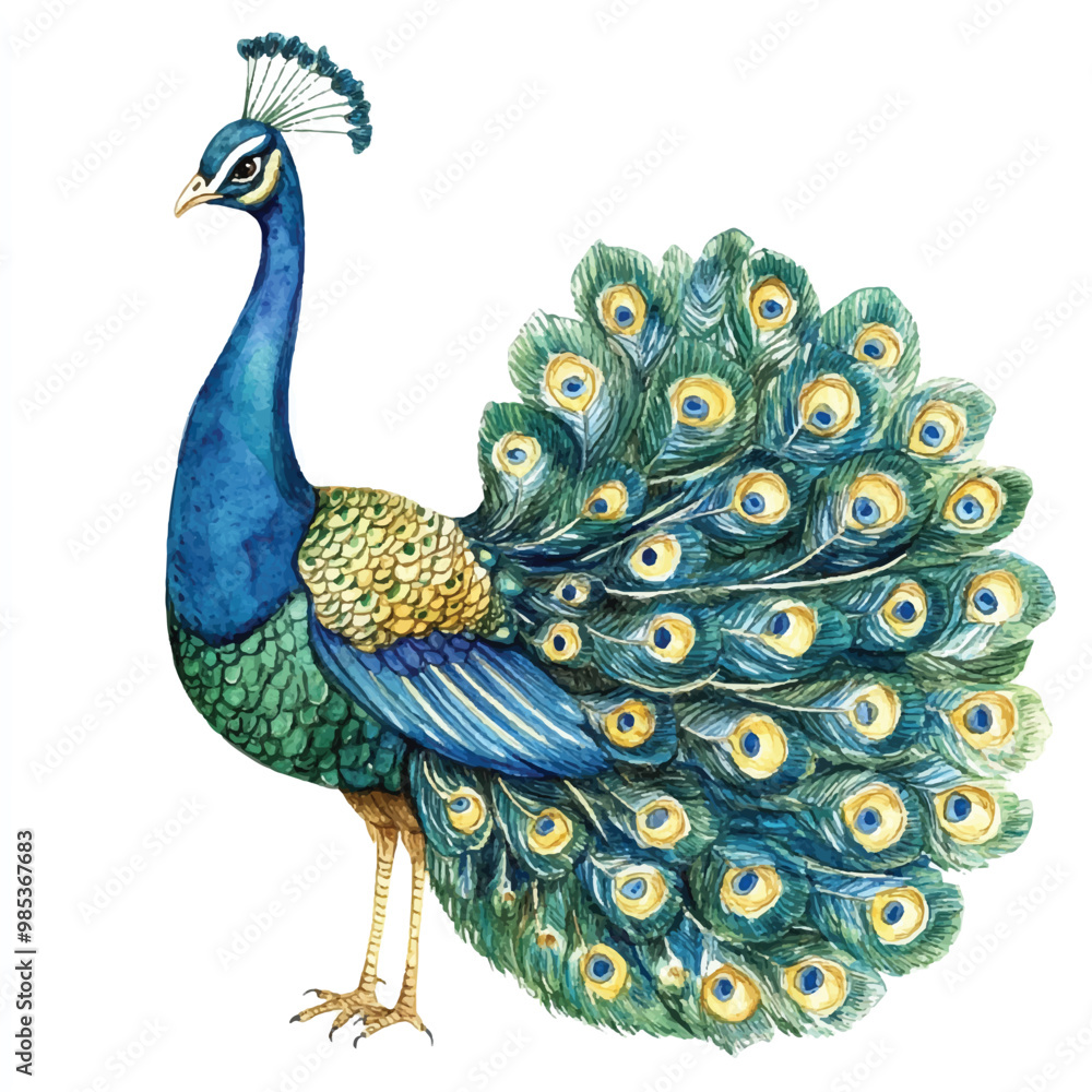 Fototapeta premium Peacock watercolor clipart illustration isolated