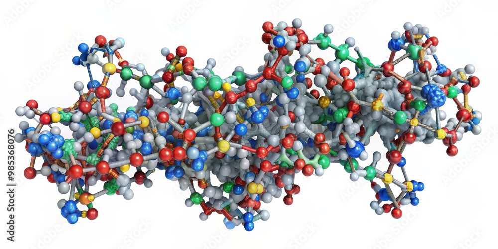 Pepsin stomach enzyme molecule structure viewed under a microscope, biochemistry, protein, biology Pepsin stomach enzyme molecule structure viewed under a microscope, biochemistry, protein, biology