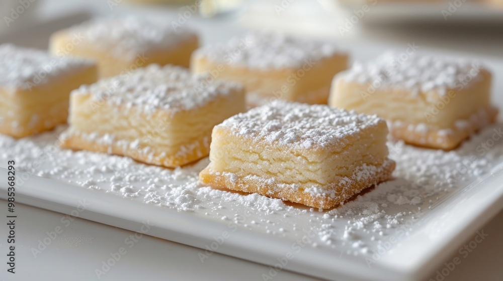A plate of white powdered sugar covered cookies A plate of white powdered sugar covered cookies