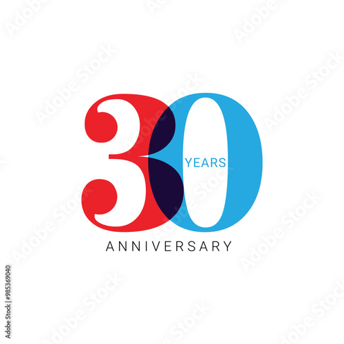 30th, 30 Years Anniversary Logo, Vector Template Design element for a birthday, invitation, wedding, jubilee and greeting card illustration.