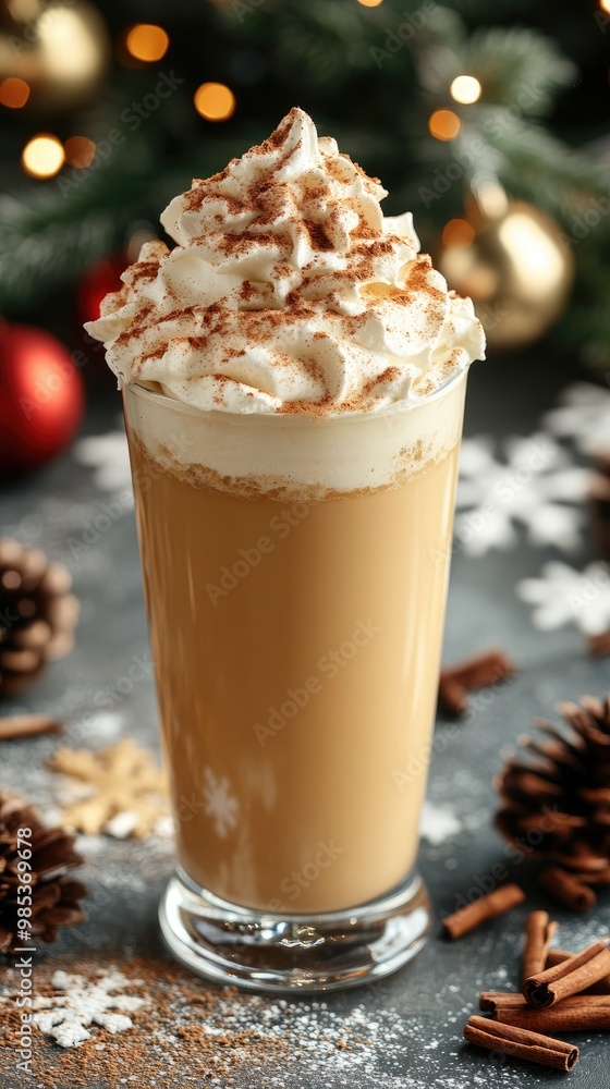 Festive Spiced Latte with Whipped Cream Topped with Cinnamon for Holiday Celebrations Festive Spiced Latte with Whipped Cream Topped with Cinnamon for Holiday Celebrations